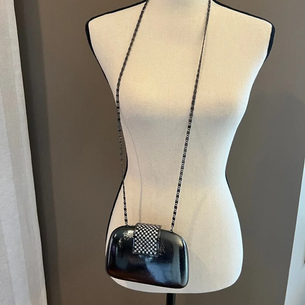 J Tiras Pewter Jeweled Clutch Purse with Chain
